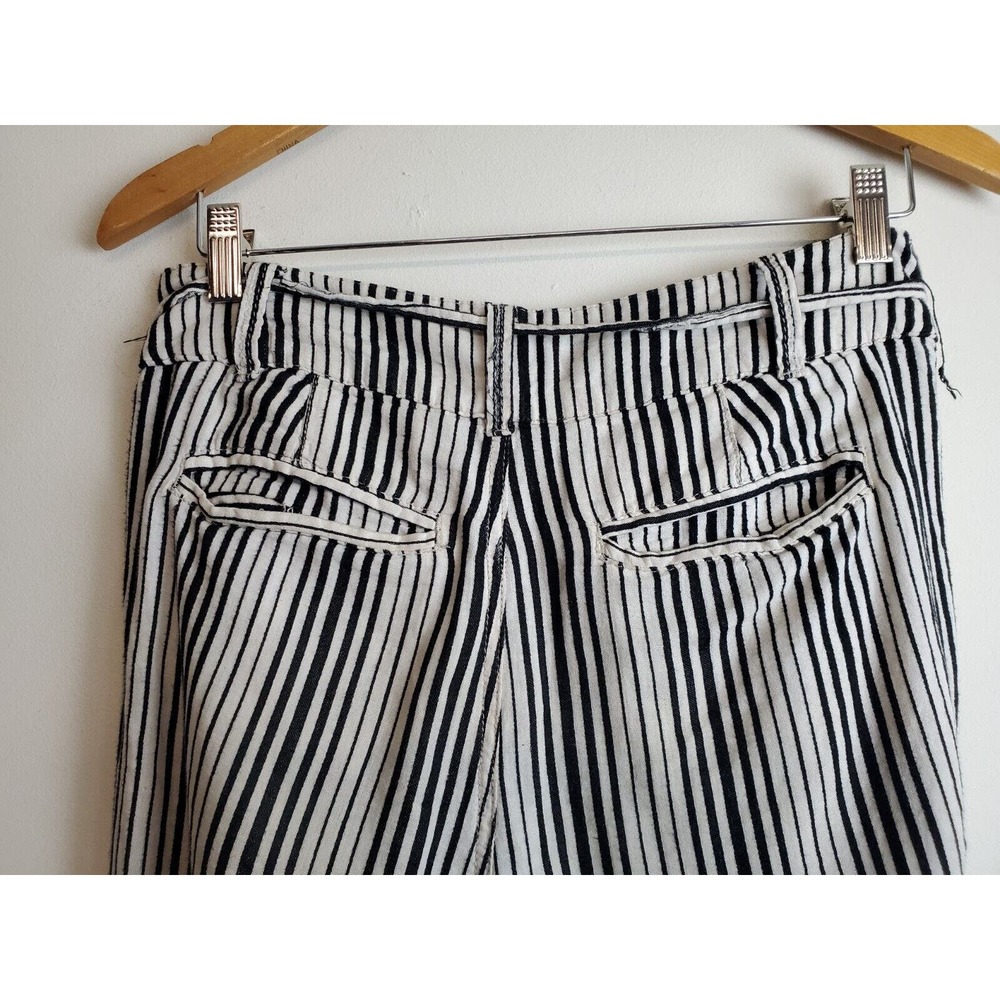 Free People 2 Women Pants Tapered High Rise Pleated Striped Straight White Black - Picture 7 of 11